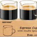 Espresso Cups Set of 2 - 4 Oz Espresso Shot Glass with Handle Double Spout Cups Clear Glass Milk Cup Espresso Accessories Great for Making Coffee Desserts Salad Dressings (No Scale -Clear)