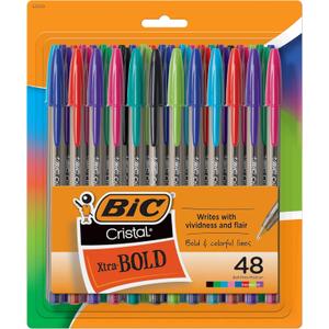 BIC Cristal Xtra Bold Ballpoint Pens, Bold Point (1.6mm), NEW ASSORTED COLORS, 48 Pack
