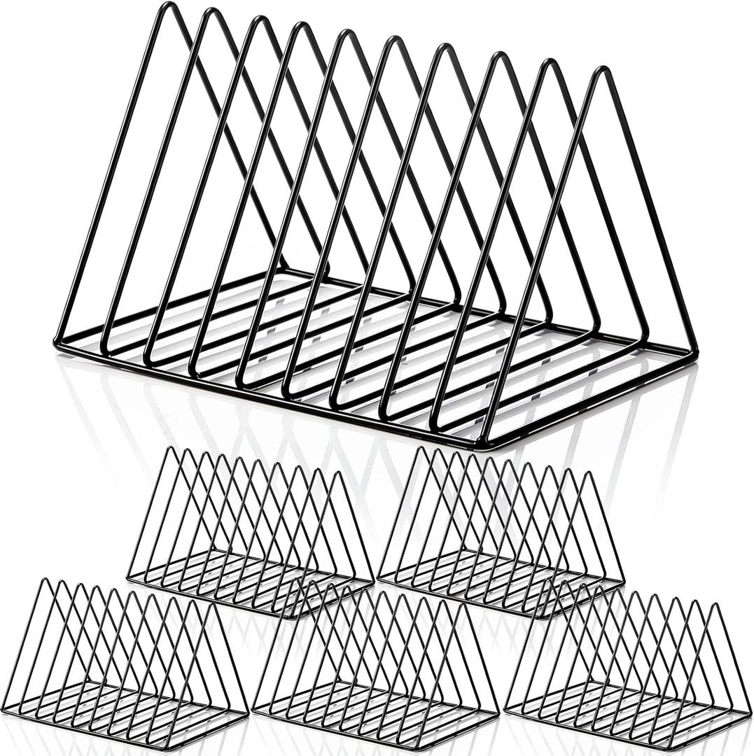 6 Pieces Magazine Holder Triangle File Holder Book Record Metal Vinyl Record Storage Magazine Rack Multifunction Triangle File Organizer Sorter for Decor Home Office(Black)