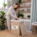 Laundry Hamper with Lid, 70L Laundry Basket with Bag,Beige