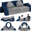 Kids Couch 10PCS, Modular Kids Play Couch, Multifunctional Foam Toddler Sofa, Imaginative Convertible Play Sofa for Playroom (Grey & Blue)