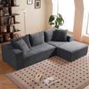 108" L-Shaped Boneless Couch, Modular Sectional Sofa with Moveable Ottoman, Corduroy Cloud Couches for Living Room, No Assembly, Ship in a Box, Ash Gray, 46" W X 26" L X 13.7" H