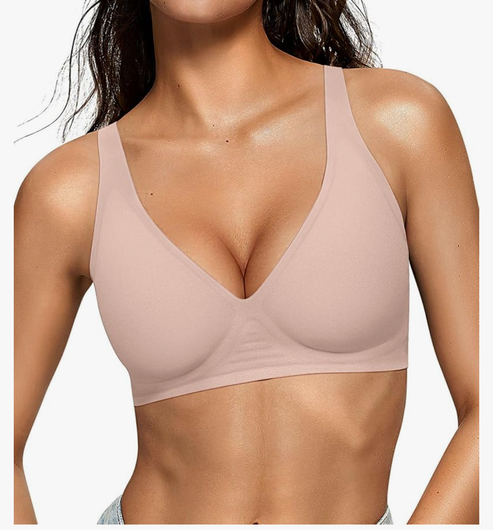 Womens Deep V Bras Wireless Comfortable Bra Supportive No Underwire Bras Tshirt Push Up Bralettes Plunge Seamless Bra Size L