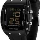 Womens Sport Watches Ladies Digital Waterproof Watch Military Tactical Outdoor Running Wrist Watch with Alarm LED Luminous Stopwatch Countdown(Black)