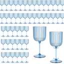 48 PCS Plastic Ribbed Wine Glasses 11oz Blue Detachable Wine Goblet Unbreakable Vintage Ripple Water Goblets Cocktail Drinking Cups for Parties Weddings Poolside Outdoors