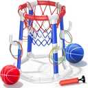 Laoyebaohao Pool Basketball Hoop Pool Games Pool Toys Ring Toss Game with 2 Basketballs Floating Basketball Hoop for Pool for Kids & Adults Indoor Outdoor