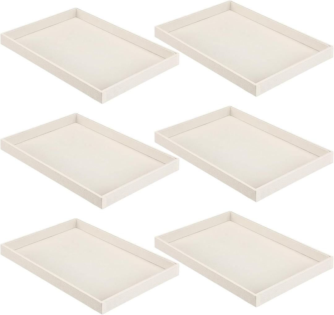 Quelay 6 Pcs Velvet Stackable Jewelry Tray Showcase Display, Jewelry Organizer Tray Bracelet Ring Earring Necklace Organizer Empty Plate for Drawers Countertop (Beige)