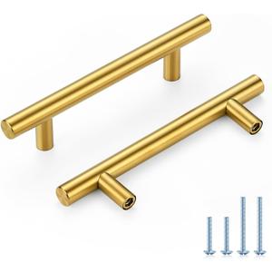 HOME EDIT Brushed Brass Cabinet Handles 3-3/4 Inch Hole Spacing, Stainless Steel Drawer Pulls for Cabinets, Kitchen, Bathroom, Dresser 10 Pack