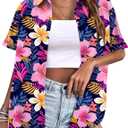LOMON Women's Summer Hawaiian Shirts Floral Short Sleeve Button Down Shirts Hawaii Tropical Beach Tops Outfits (S)