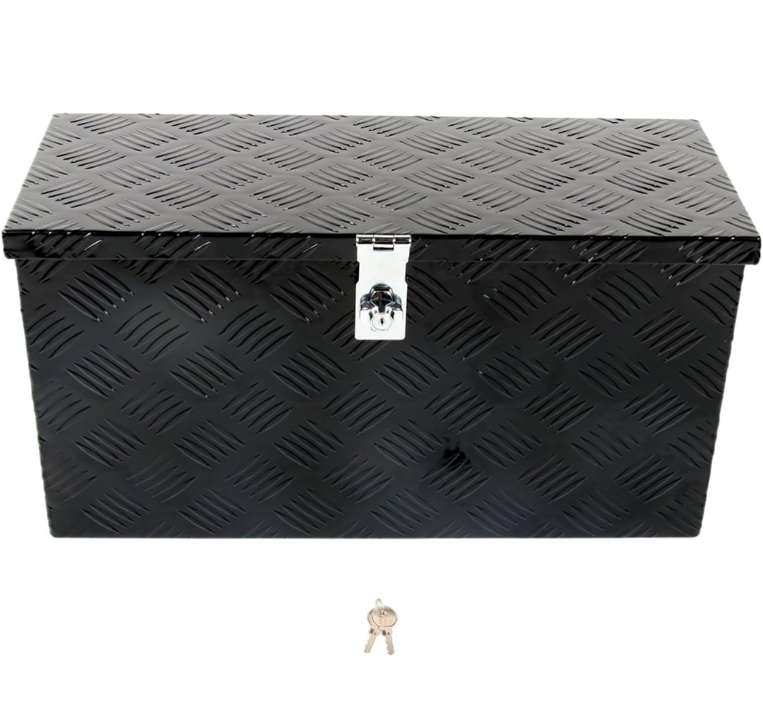 24'' Inch Stripes Plated ATV UTV Aluminum Tool Box Truck Bed Toolbox Waterproof Square Storage Organizer with Lock and Keys Black(‎24" L x 9.5" W x 12.5" H)