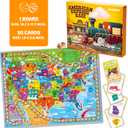 QUOKKA 3X Set Learning Board Games for Kids 6-8 - Educational Trivia Cards Ages 8-12 - Travel United States - World Map - Explore Outer Space - Gift for Children and Teens 4-8 - Floor Puzzles