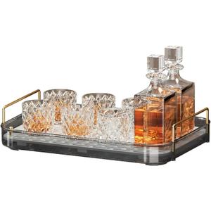 Seoneiro Whiskey Tray, Glass Cup Rack, Mug Holder, Coffee Cup Organizer, Bathroom Countertop with Drain Board Glass Decorative Organizer, Food Tray, Kitchen Spice Rack (Anthracite-1)