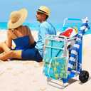 2-in-1 Beach Cart with Big Wheels for Sand, Folding Utility Wagon with Chair Holder, Mesh Storage, 4 Cup Holders, Umbrella Rack, Supports 100 lbs, Compact & Portable for Beach, Camping, Shopping, Blue
