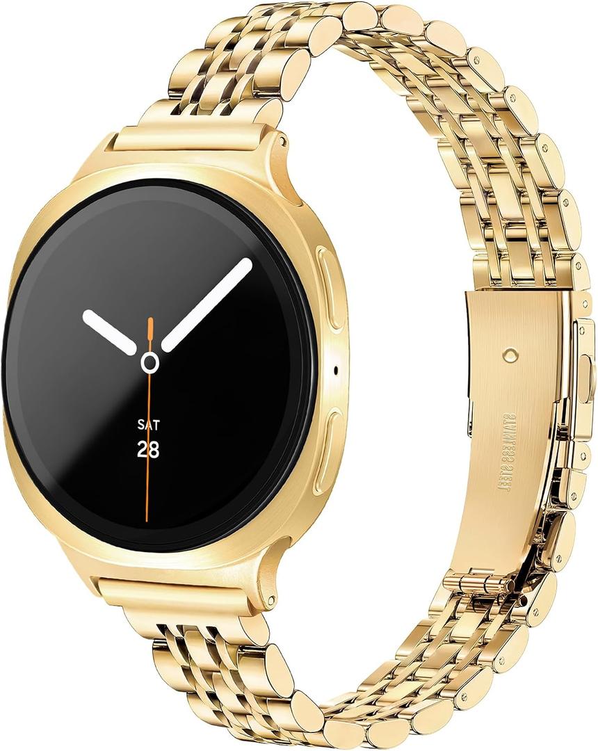 Calina Slim Metal Band for Samsung Galaxy Watch 8 Band 40mm 44mm/Galaxy Watch 8 Classic Band 46mm Women, Stainless Steel Thin Dressy Replacement Bracelet Strap for Samsung Watch 8 Bands, Gold