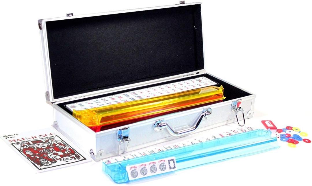 American Mahjong Set with 4 PUSHERS / RACKS COMBO in ALUMINUM CASE (WESTERN Mah jongg 166 Tiles)