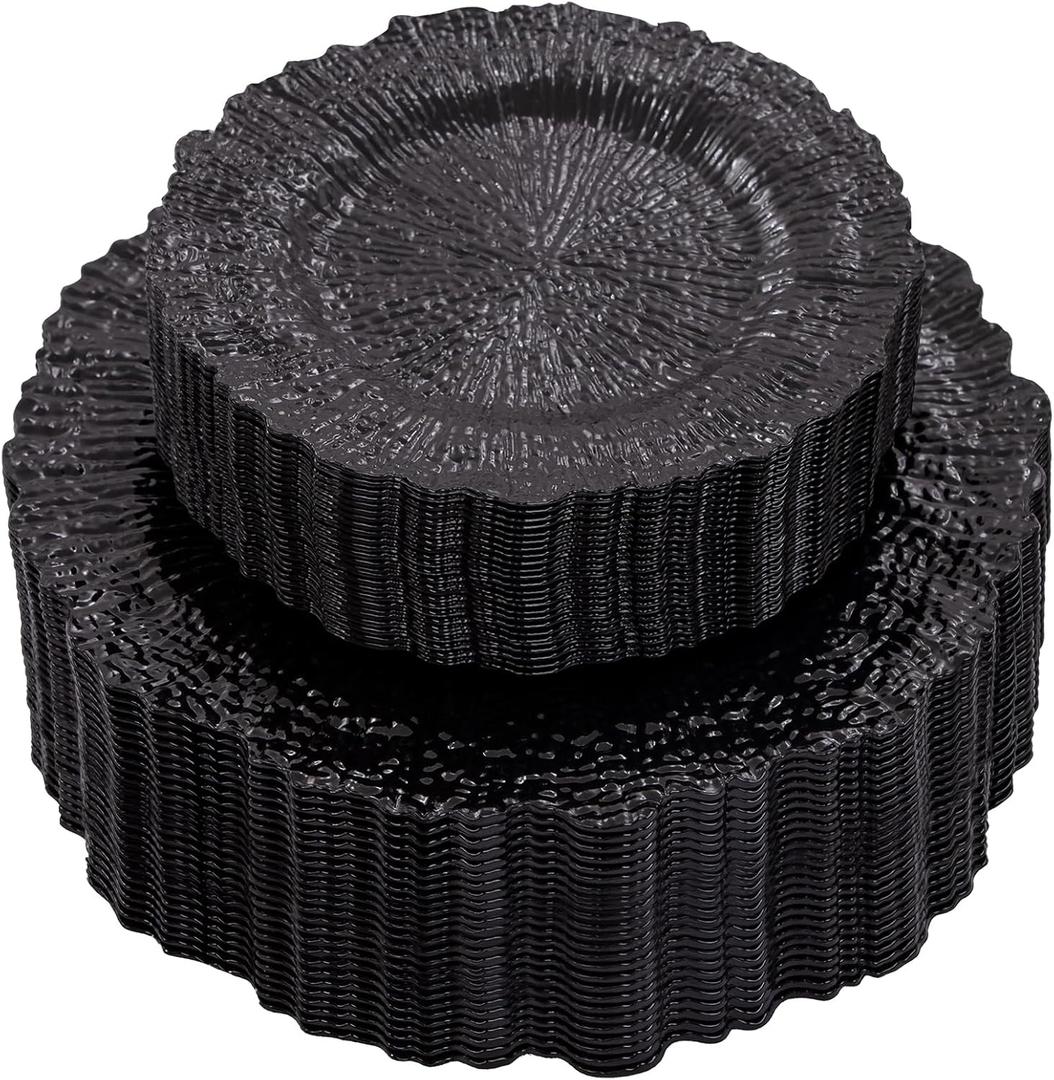 SUT 60-Count Black Disposable Plastic Plates - 10" Dinner & 7" Dessert Plate Set for Halloween, Gothic Weddings, Birthday Parties | Thick, BPA-Free & Leakproof Party Dinnerware (60 Pack)