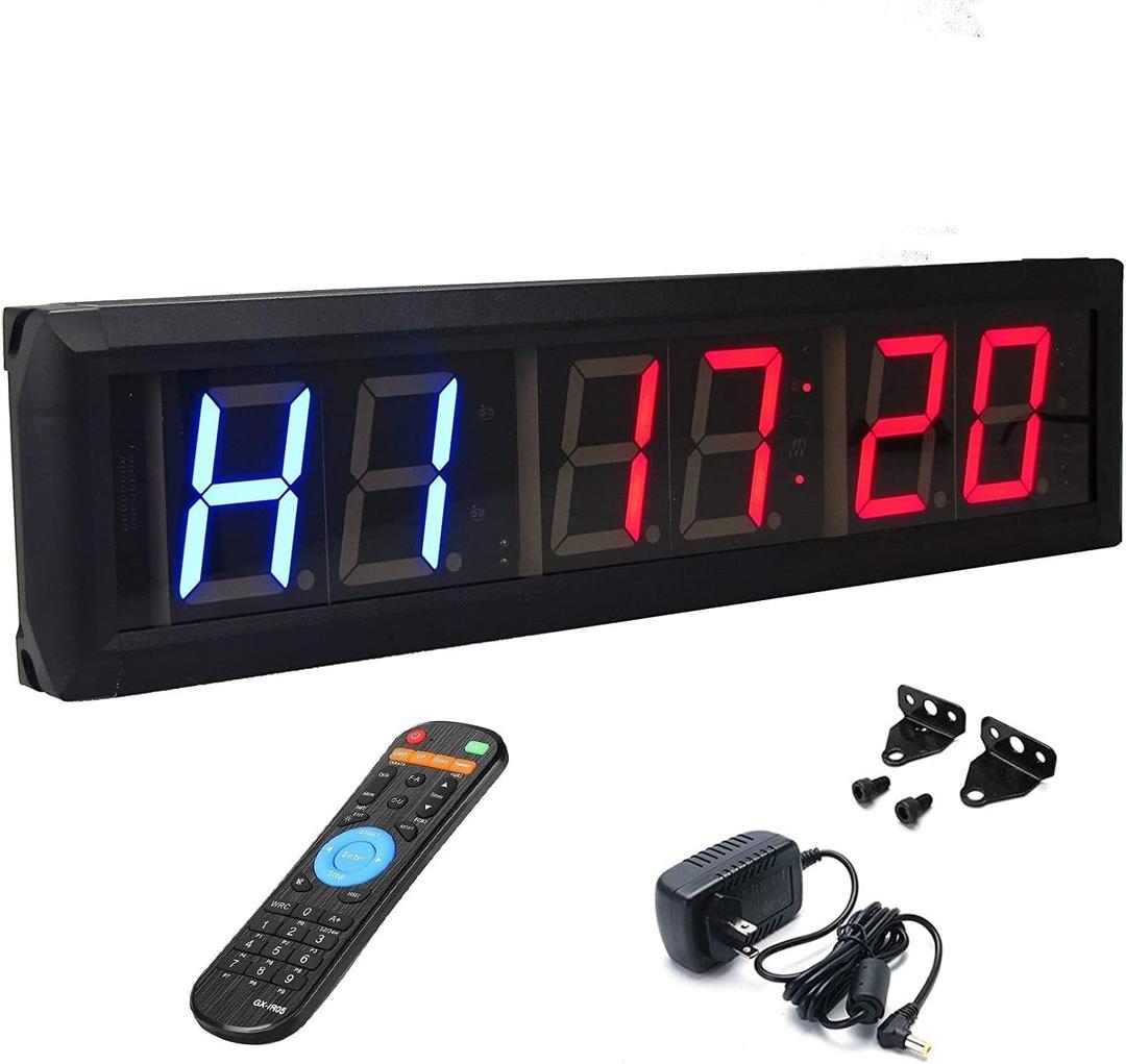 BTBSIGN Workout Timer Wall Interval Clock Count Down/Up Stopwatch with Remote (2.3inch Blue and Red)