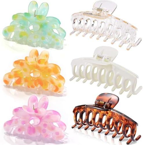 ISCRM Flower Hair Claw Clips for Women Girls, Cute Big Claw Clips for Thick/ Thin Hair Claws, Plumeria Hibiscus Hawaiian Flower Hair Clips for Hair, Summer Beach Hair Accessories Gifts (Polychrome)