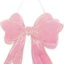 Pink Bow Wooden Hanging Sign for Girls Room - Cute Bow Decor with Ribbon for Door Wall Bedroom - Preppy Coquette Girly Decor for Dorm Nursery Bathroom Apartment - Housewarming Gift for Her