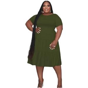 Tycorwd Women's Plus Size Casual Midi Dress Summer Short Sleeve Beach Dress Swing Flowy Tiered Dresses, XXL