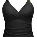 Yonique Women's Halter Tankini Top V Neck Swim Top Tummy Control Bathing Suit (XX-Large, Black03)