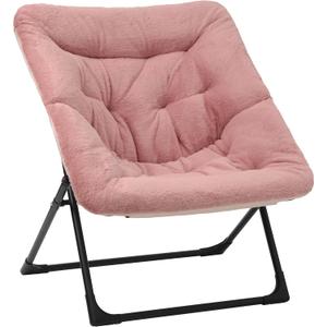 Comfy Saucer Chair for Adults, Soft Faux Fur Bedroom Chair, Accent Dorm Chairs, Flexible Living Room Reading Chairs, Oversized Folding Seat for Teens, X-Large, Dusky Pink, 33.46 inches x 31.5 inches x 30.7 inches