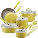 Rachael Ray Cucina Nonstick Cookware Pots and Pans Set, 12 Piece, Lemongrass Green