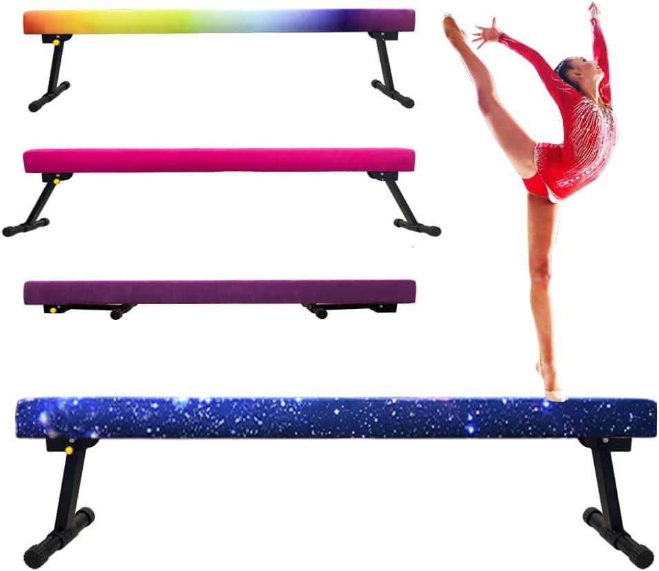 8FT Adjustable & Foldable Gymnastics Balance Beam, Home Gym Equipment, Easy Assembling and Storage, No Tool Require, for Kids Children Girls Training (STAR)