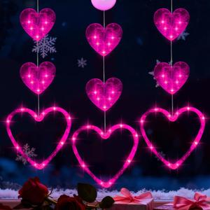 Artmag 3 Pcs Valentines Day Window Lights Decorations with Timer, Three Hearts Shaped Silhouette Battery Powered Hanging Led Lamp for Valentine's Day Lover Home Decor Pink