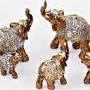 usamjtable Set of 7 Lovely Lucky Elephants Statues Feng Shui Figurine Home Decor Housewarming Birthday Display Stands (Brass)