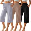 Neer 3 Pack Women Capri Pants Wide Leg High Waist Crop Lounge Sweatpants Loose Summer Casual Workout Pants with Pocket (Black, XL)