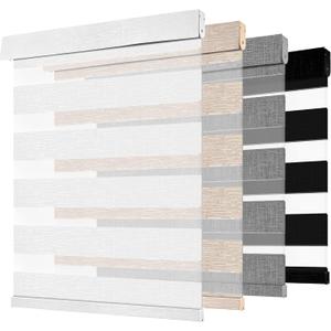 Cordless Zebra Blinds for Windows -Customizable Dual Layer Light Control Zebra Shades, Light Filtering & Blackout Window Blinds, Easy Install Zebra Blind for Home, Pure White, 36" W x 72" H