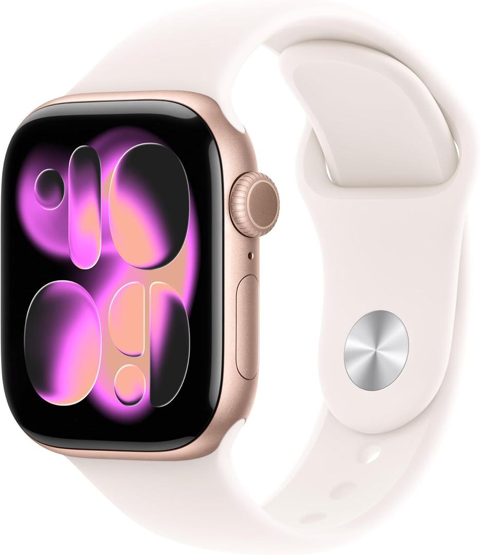 Apple Watch Series 11 [GPS 42mm] Smartwatch with Rose Gold Aluminum Case with Light Blush Sport Band - S/M. Sleep Score, Fitness Tracker, Health Monitoring, Always-On Display, Water Resistant