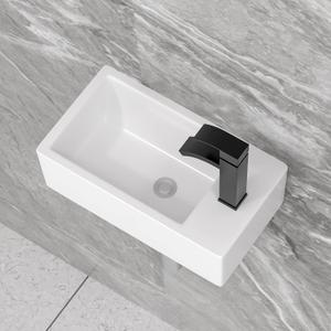 Floating Vessel Sink For Bathroom - Fulorni 18"x10" Bathroom Vessel Sink Rectangular Wall Mounted White Ceramic Porcelain Vanity Sink Right Hand Bowl Basin