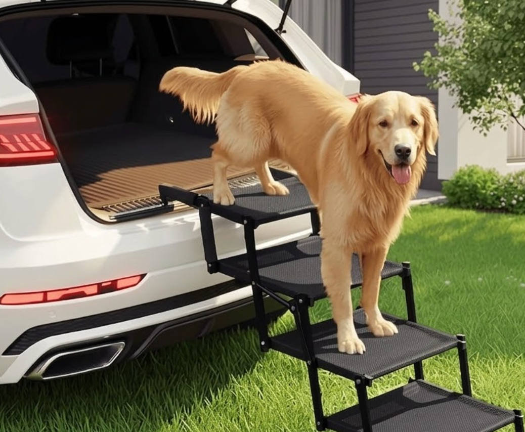 Oiilores Foldable Dog Stairs for Large Dogs - Extra Wide Pet Ramp for Cars, SUV, Non-Slip Surface, Supports Up to 250 Lbs, 4 Steps