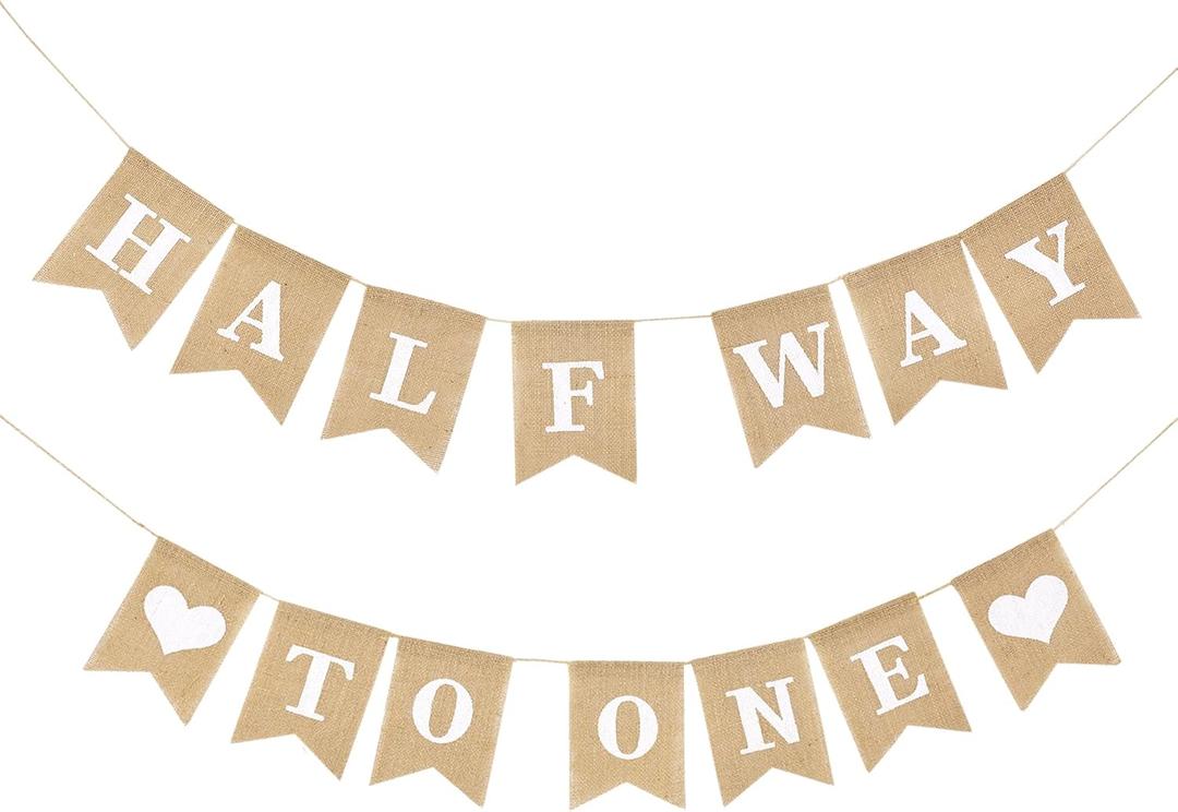 Pre-Strung Half Way To One Banner for Baby, 1/2 Birthday Boy Party Decorations, Neutral 6 Month 1/2 Birthday Decorations Banner For Boys Girls (Khaki)