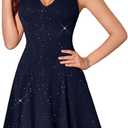 HomRain Sparkly Halter Cocktail Dress for Women Homecoming Evening Party (Blue, XXL)