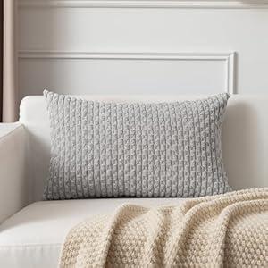 Kevin Textile 12x20 Inch Pillow Cover 1 Pack Boho Decorative Soft Striped Corduroy Lumbar Farmhouse Solid Color Accent Rectangle Cushion Case for Living Room Couch Sofa Bed, Light Grey