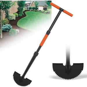 Manual Edger Lawn Tool, 41-inch Lawn Edger with Saw Tooth Blade, Half Moon Hand Edger with Metal Shaft, T-Grip Handle, Heavy Duty Garden Edger Tool for Sidewalk, Grass, Yard, Landscape