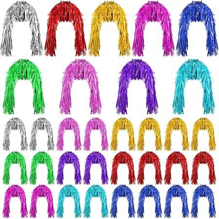 Geyoga 24 Pcs Foil Tinsel Wigs Fancy Dress Metallic Shiny Wig 80s Photo Booth Props Disco Women Cosplay Supplies (Multicolor)