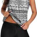 Aqua Eve Two Piece Women's Tankini Swimsuits Blouson Swim Tank Top with Shorts Modest Bathing Suits (Black Tribal, Small)