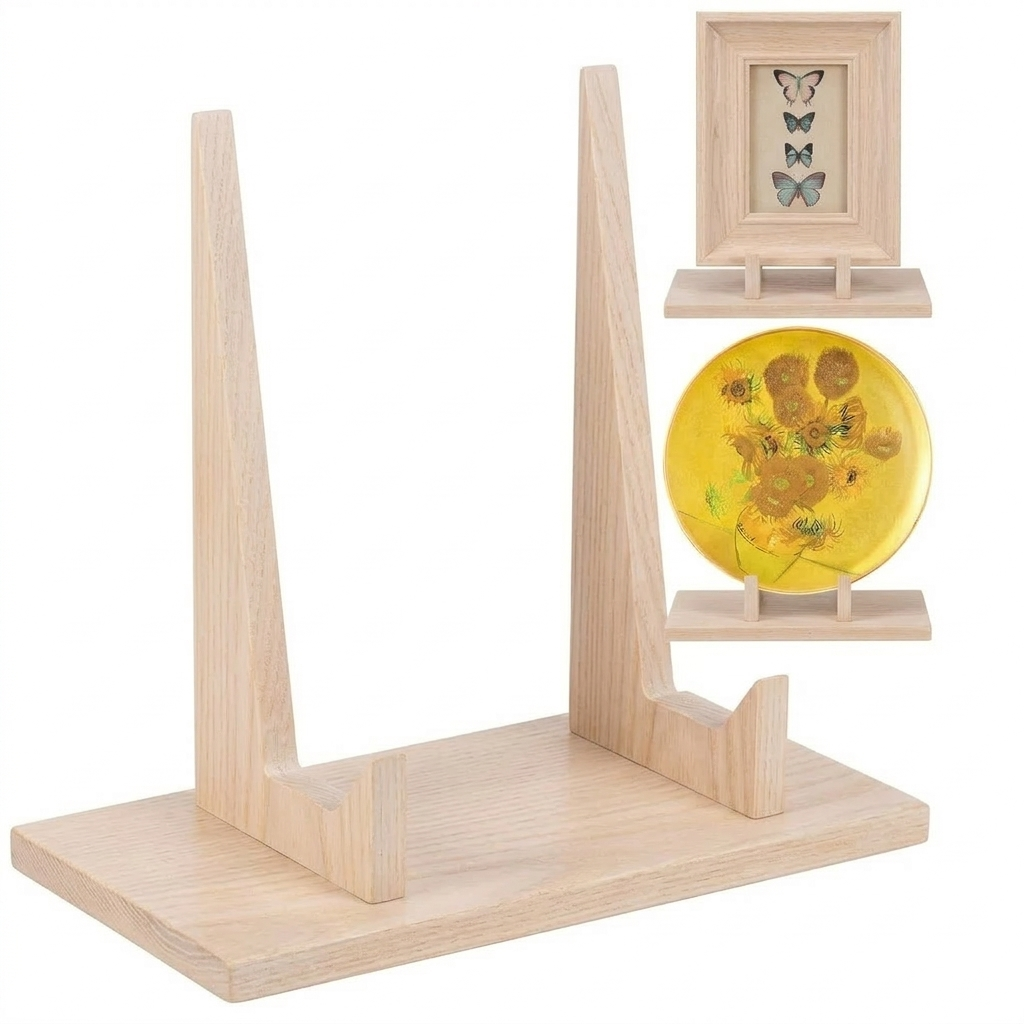 RattanView 1 Pcs Wood Plate Stand for Display 9 Inch Plate Holder Display Frame Picture Photo Card Tabletop Decorative Stand