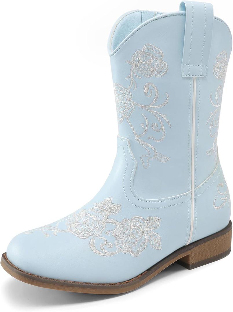 DREAM PAIRS Girls Cowboy Cowgirl Western Boots, Light Blue, 1 Little Kid