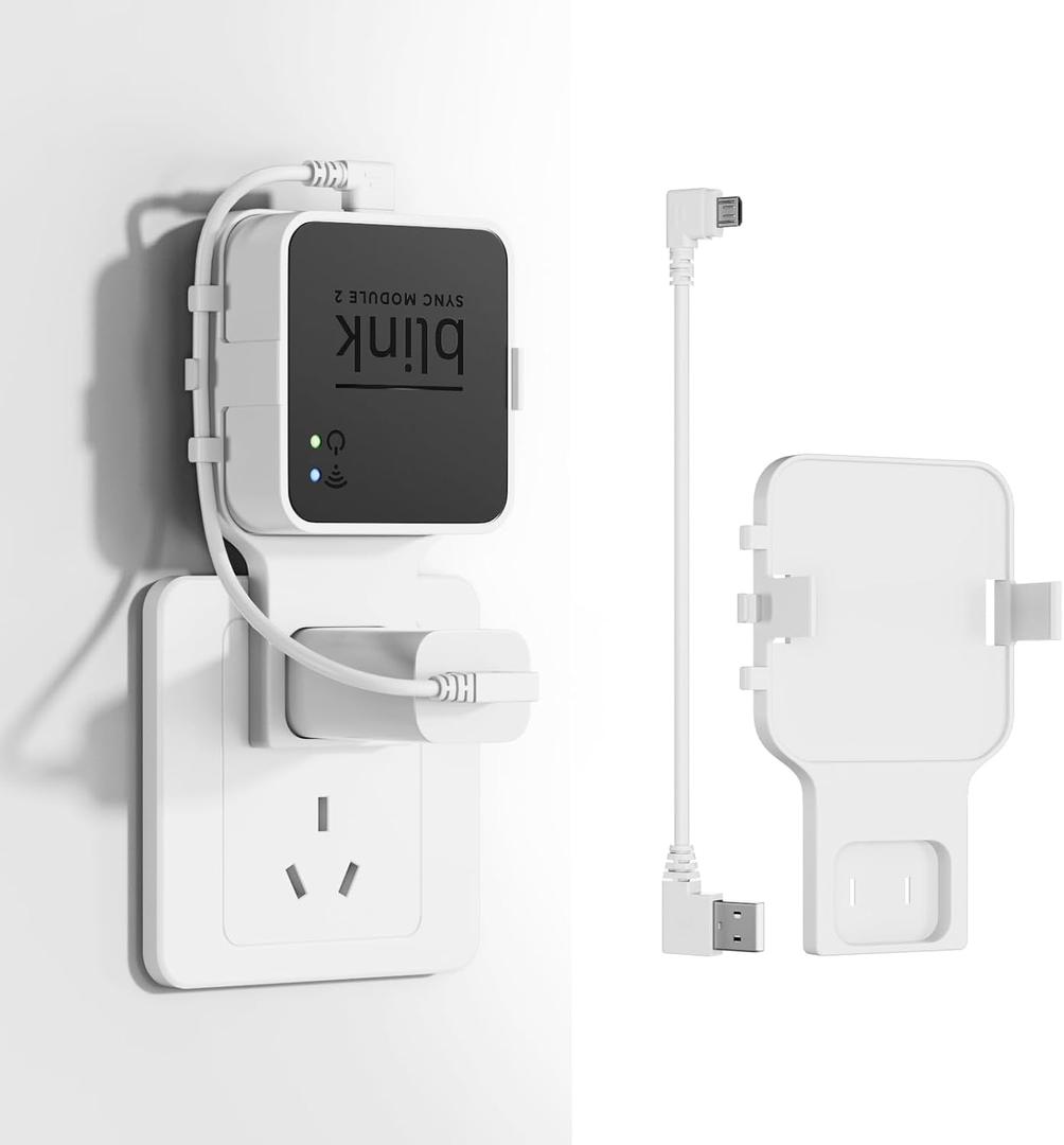 Blink Sync Module 2 Wall Mount with Short USB Cable, honecumi No-Drill Outlet Mount Bracket for Blink Sync Module 2, Compact Cable Management Holder, Space Saving Blink Accessories  White