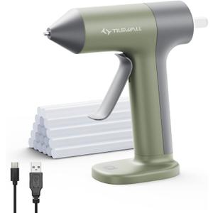 Tilswall 4V Glue Gun, Hot Glue Gun Cordless with Rapid 30s Preheat, 2000mAh Type-C Rechargeable, and 20 Glue Sticks, Anti-drip Nozzle, Auto Shut-Off, Ideal for Crafting - Green
