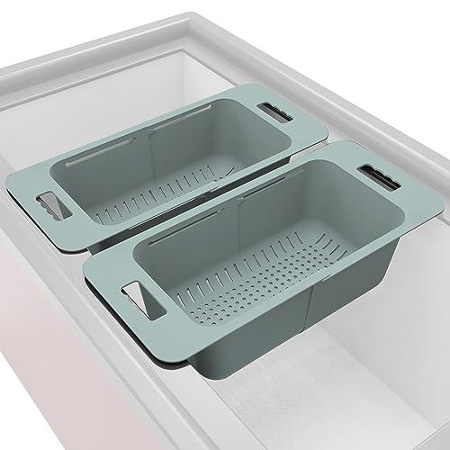 Yatmung Deep Freezer Organizer Bins Expandable - Freezer Baskets for Chest Freezer Adjustable - Freezer Storage Bins with Handle - Freezer Organization Accessories for Kitchen -Green, 2-PACK