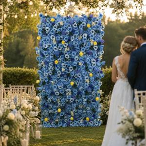 4x8 FT Blue Hydrangea Rose Artificial Flower Wall Backdrop for Events, Normal