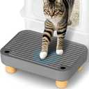Litter Box Step, Litter Box Ramp/Catcher with Wooden Base, Anti-Tracking & Easy to Clean, Ideal for Small & Elderly Cats (Dark Grey)