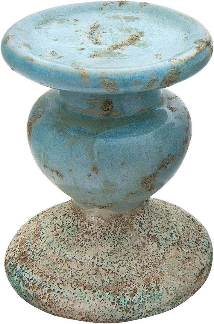 Creative Co-Op Small Distressed Blue Terracotta Pillar Candle Holder (4.5" W x 5.25" H)