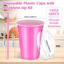 LemonRoad 50 Set 16 oz Pink Plastic Cups with Lids and Straws for Party (EXP 10/23/26)